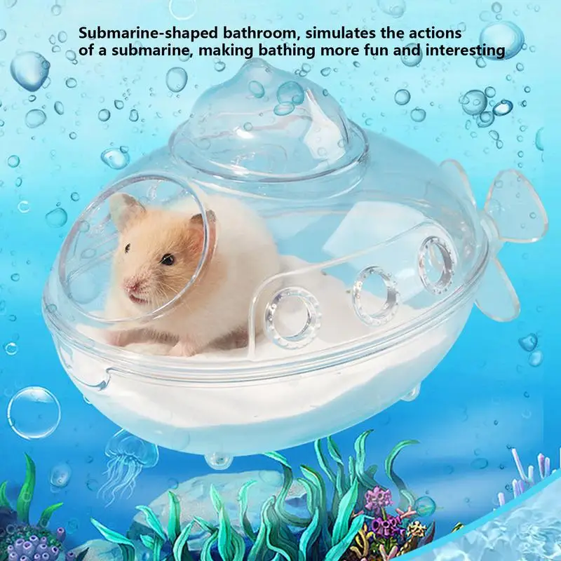 Hamster Sand Bath Container Anti-Splash Transparent Hamster Bath Sandbox With Submarine Shape Dust Bath Container Washable