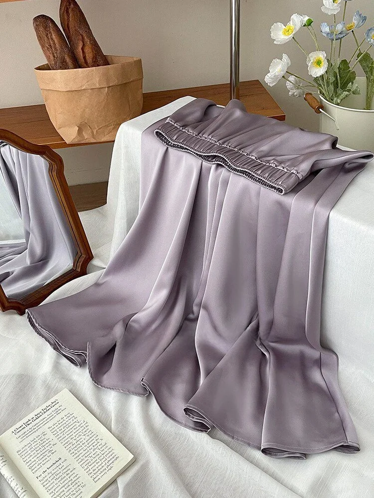 2026 Summer Women's French Vintage  Apricot Satin Large HemHigh-end Drapey Vacation Style A-line Skirt
