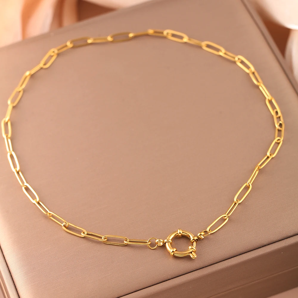 Choker neck Golden Women\'s Stainless Steel Necklace Large Cross Chain Fashionable and Simple Jewelry Necklace 2025 Women\'s Trend