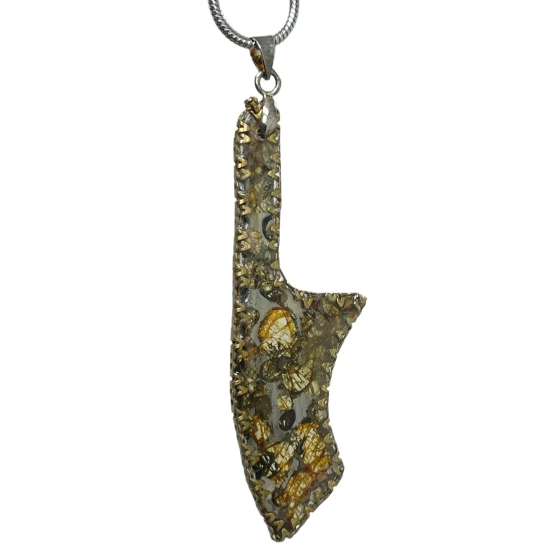Kenya Natural Sericho Pallasite Meteorite Pendant Handcrafted Gold Decor Edge Cosmic Mineral Jewelry Necklace TB298
