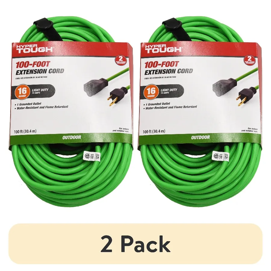 

Комплект из 2 удлинителей 16AWG, 30 метров, для наружного использования, легкий, 3-контактный, зеленый, виниловый, для внутреннего/наружного применения