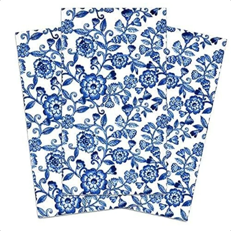 100枚入り ブルーの花柄ゲストナプキン 装飾ハンドタオル 3層紙 春の花柄ナプキン バスルーム トイレ パウダールーム ホリデー用