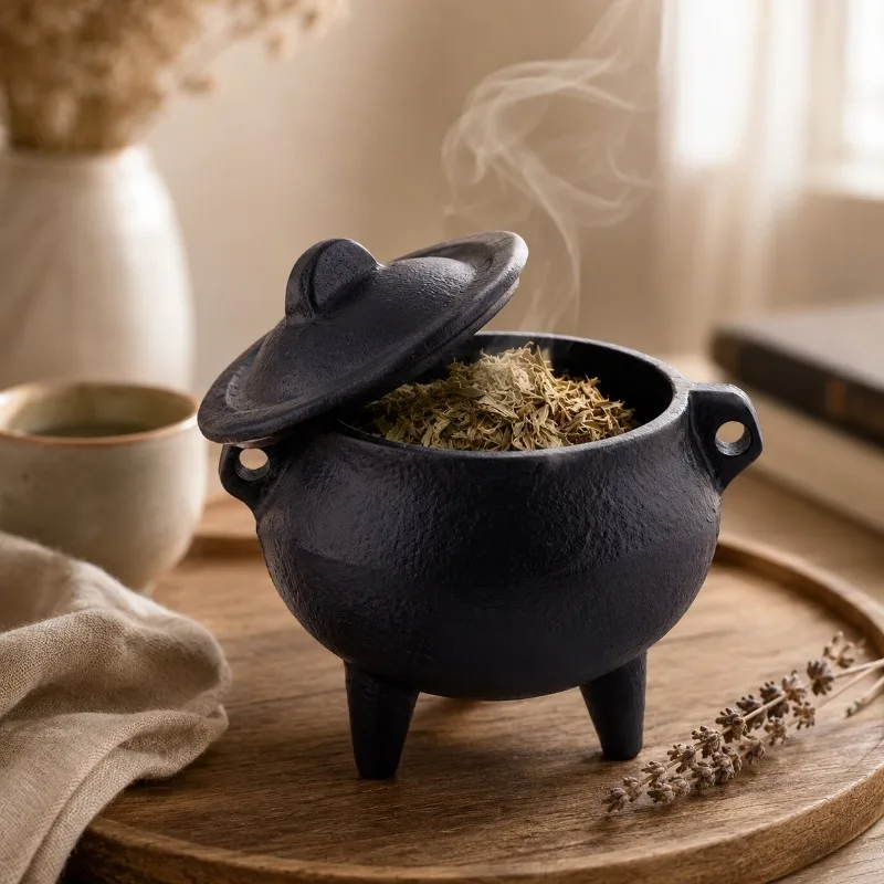 Retro Cast Iron Incense Burner with Lid Burner Household Mini Aromatherapy Burner Creative Decoration Meditation Sage Burner