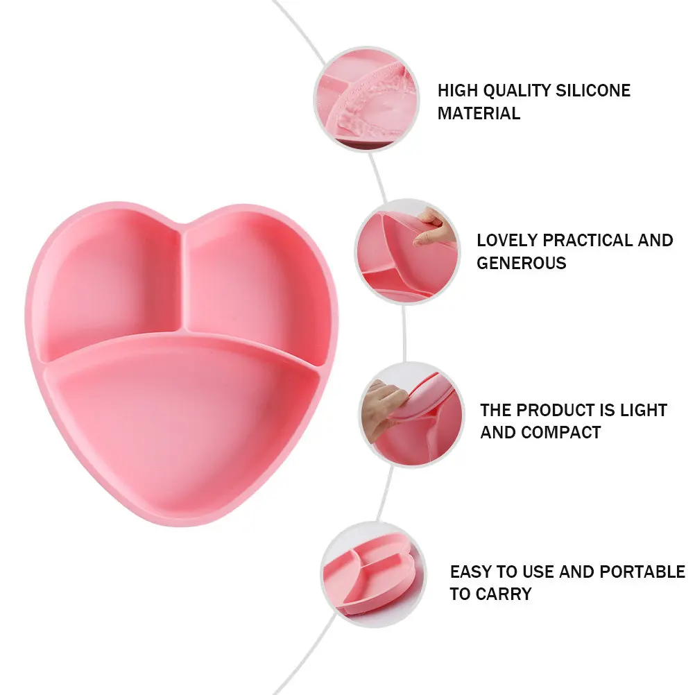 

Безопасная силиконовая тарелка-присоска для кормления малышей, в форме сердца, можно мыть в посудомоечной машине, нескользящая детская посуда для еды