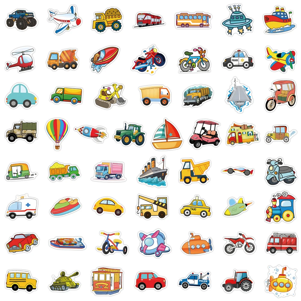10/30/50/110 قطعة ملصقات النقل الكرتونية لودر أطفال بالريموت كنترول شاحنة طائرة الشارات للهاتف المحمول الغيتار ملصق لطيف