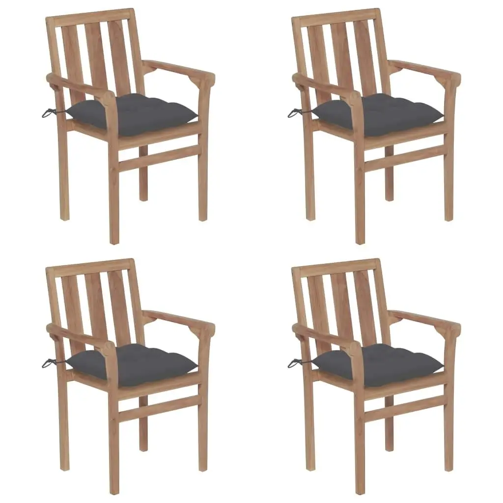 

Warm Brown Teak Wood Stackable Chair Set of 4 Fine Sanded Indoor Outdoor Furniture