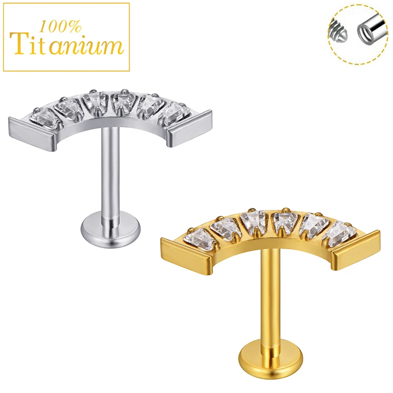 F136 Titanium CZ Earlobe Stud Internal Thread Cartilage Helix Tragus Conch Daith Piercing Earring Labret Lip Ring Body Jewelry