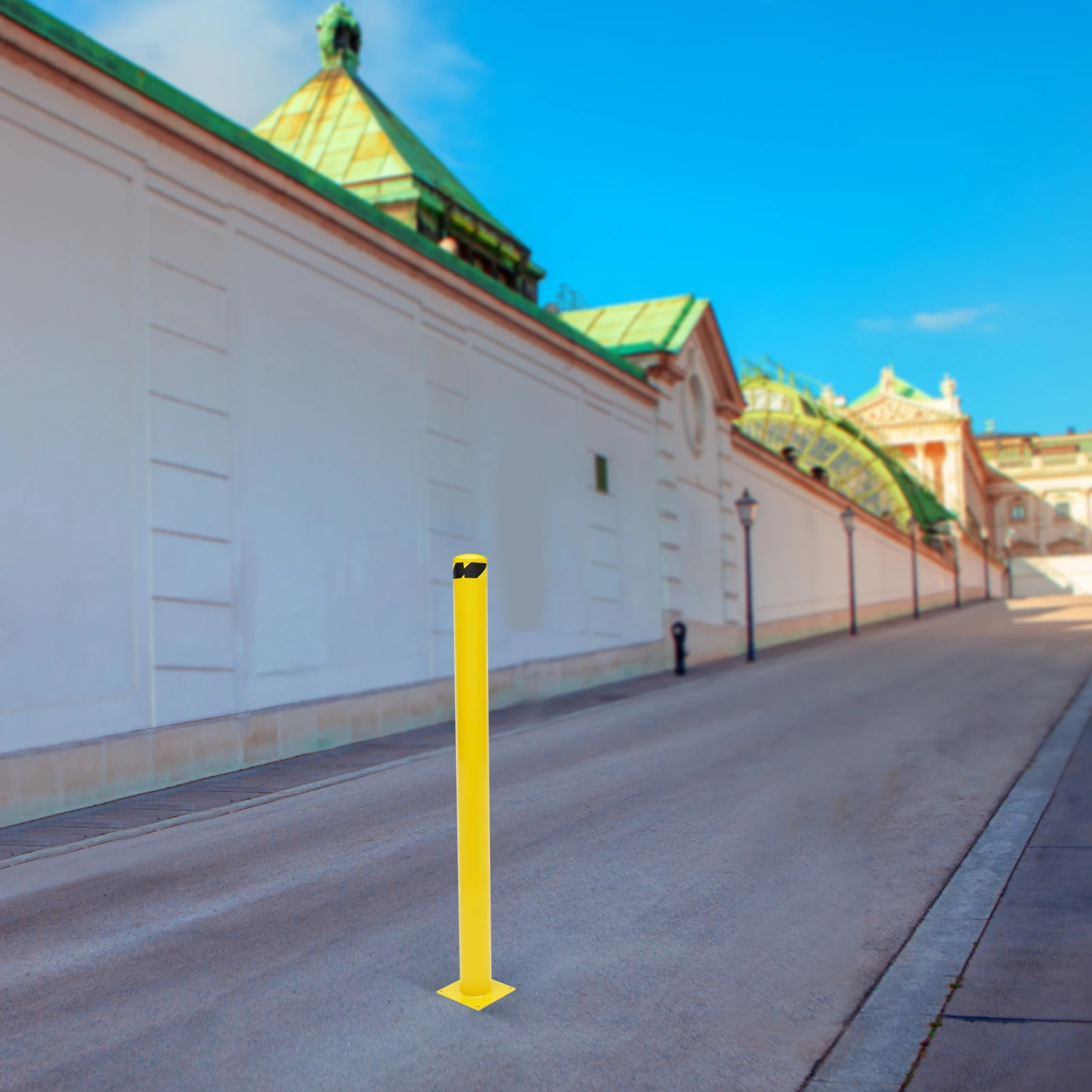 60インチ x 4.5インチ セーフティボラードポスト 工業用イエローパウダーコーティングスチールボラード 駐車場、歩道保護用