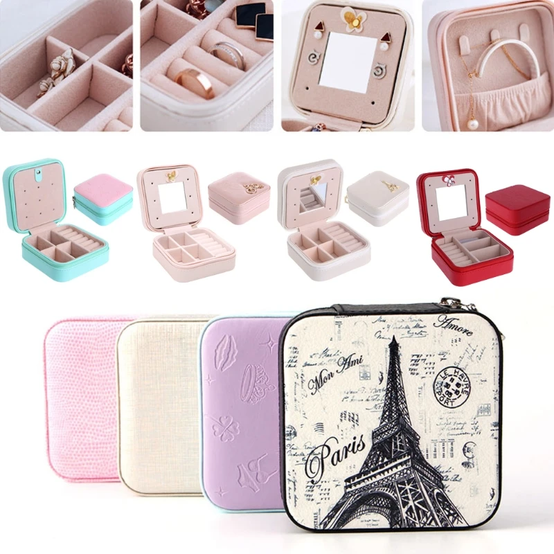 

Unique Leather Jewelry Box Portable Jewelry Box with for Women Girls Ring Necklace Earrings Storage Box