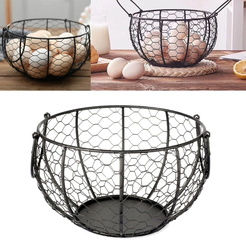 High quality Kitchen Storage Metal Wire Egg Basket Farm Chicken Cover Egg Holder Organizer Storage basket