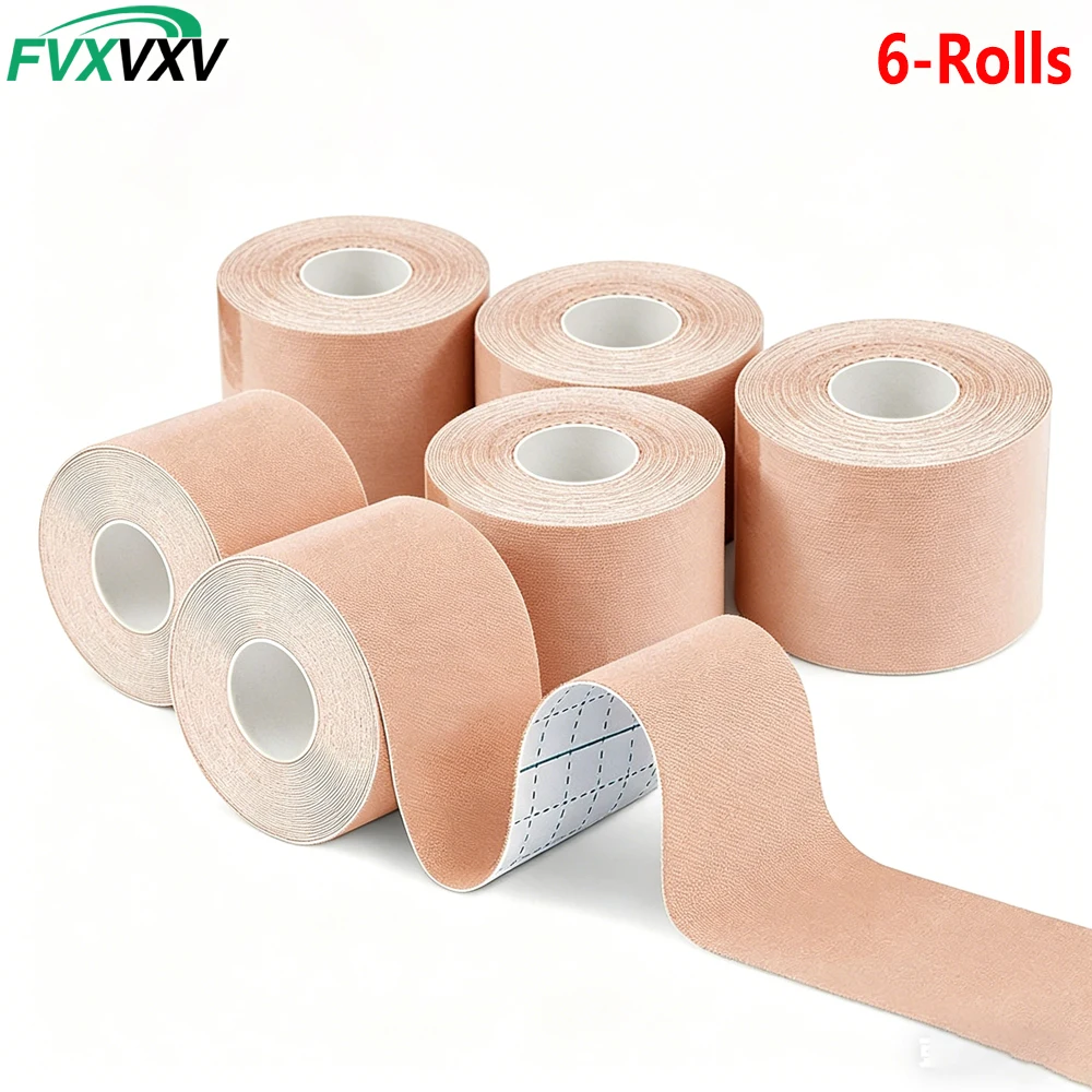 6 Rollen Kinesiologie-Tape 5cm x 5m vorgeschnitten | Wasserdichtes Elastisches Athleten-Tape, Selbstklebendes Sporttape für Muskelschmerzen & Gelenkunterstützung