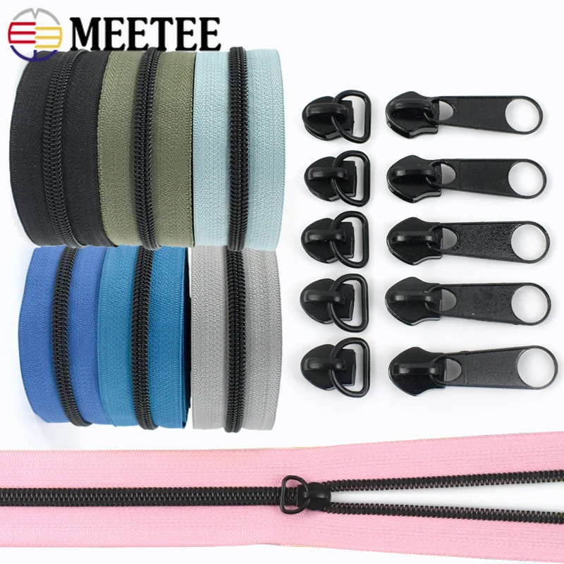 2/5/10/20M 5# Meetee Nylon Zippers Tape with Sliders Bag Jacket Zipper Roll Clothes Pocket Zip Pull Head Sewing Closures Repair