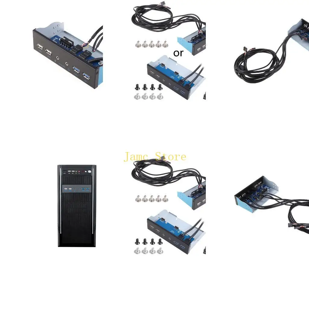 LX0B Computer Front Panel Hub with 2xUSB 2xUSb2.0 Docking Station Mic Connector for 5.25