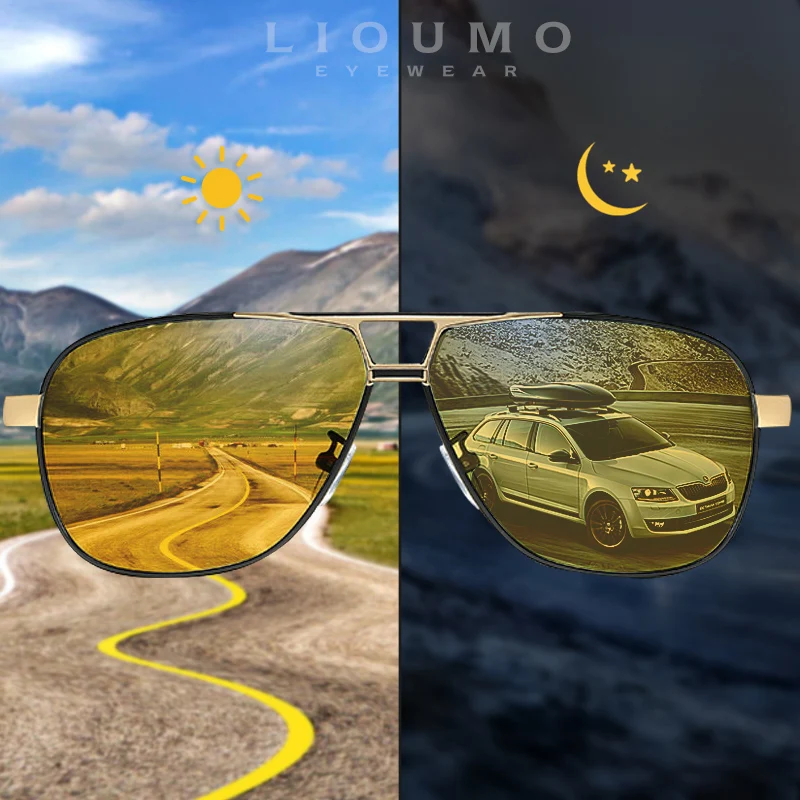 LIOUMO Brand Photochromic Sunglasses Polarized Men Sunglasses Day Night Vision Women Driving Glasses Oculos zonnebril mannen