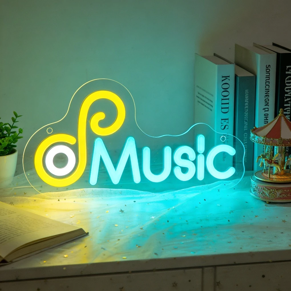 音符ledネオンサイン-イエローブルーグロー-寝室-リビングルーム-スタジオ装飾-ロマンチックなウォールアート照明-ミュージシャンへのギフト