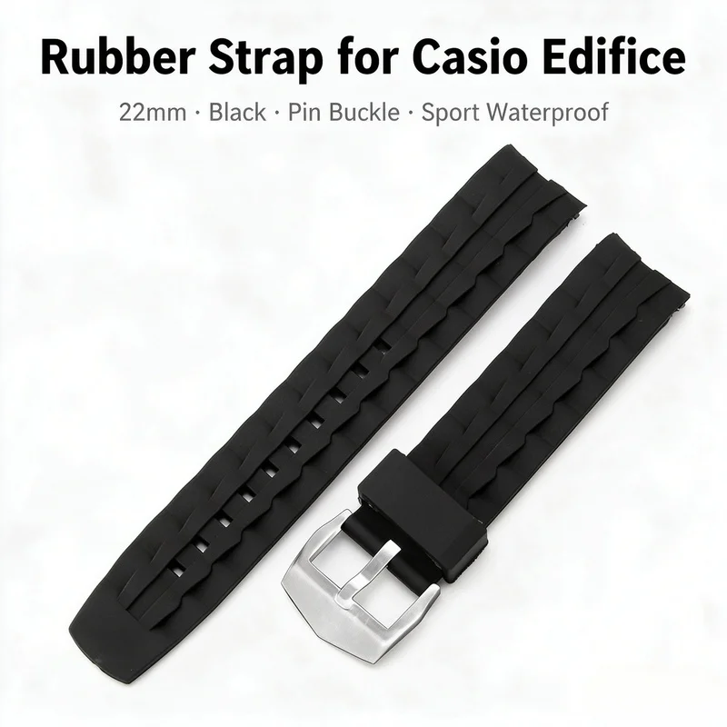 Premium Rubber Strap 22mm for Casio Edifice EF-550D EF-52 Stainless Pin Buckle Black Silicone Sport Men Replacement Watch Band