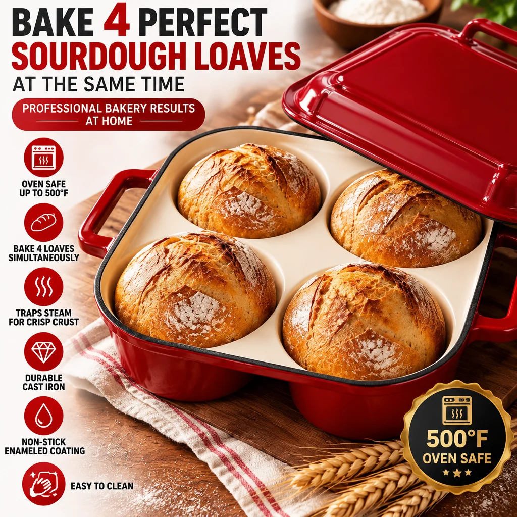 Mini Dutch Oven for Sourdough Bread Baking - Enameled Cast Iron Dutch Oven Pot , four Round Bread Loaf Pan for Bread Baking