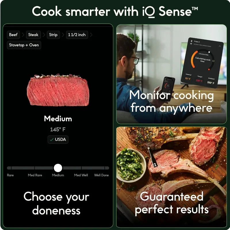 CHEF iQ Sense Smart Wireless Meat Thermometer with 3 Ultra-Thin Probes, Unlimited Range Bluetooth Meat Thermometer, Digital Food