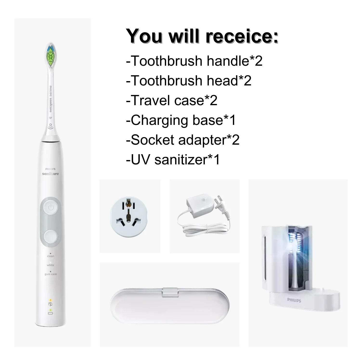 Philips Sonicare ProtectiveClean 5100 Rechargeable Electric Power Toothbrush, White, HX6877/73