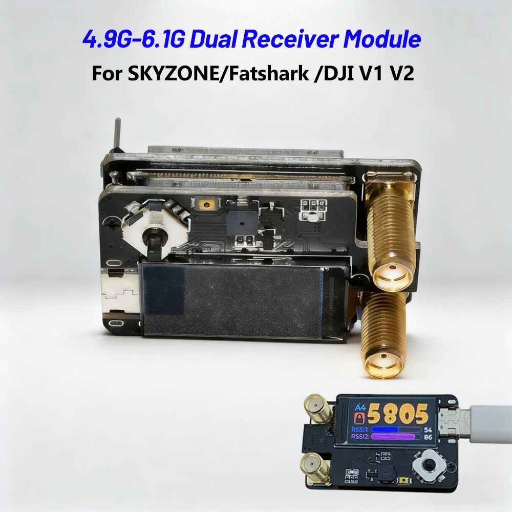 FPV VRX 4.9G 5.8G 6.1G Dual Receiver Module SMA Female Connector FPV Goggles Parts For SKYZONE/Fatshark /DJI V1 V2 FPV Goggles
