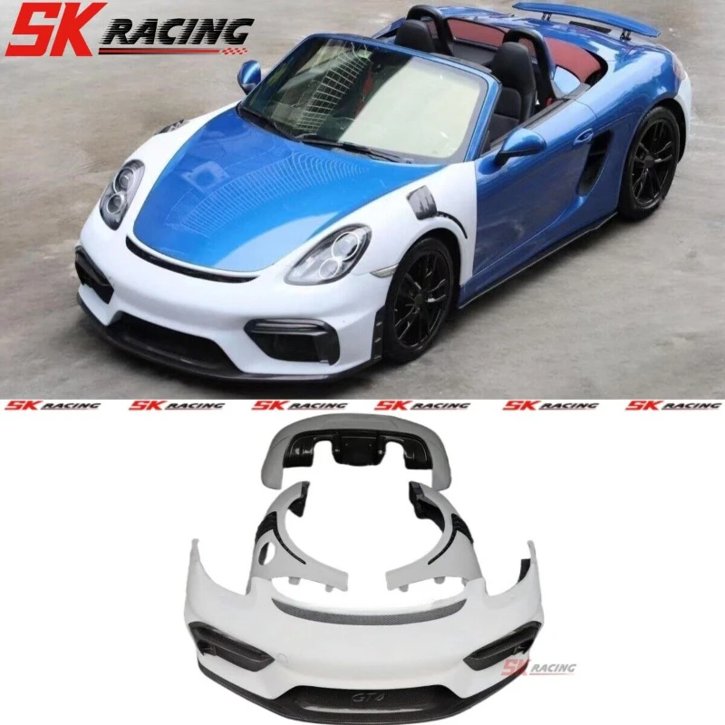 For Porsche 718 981 Boxster Cayman Upgrades GT4 Style Front Rear Bumper Body Kit 2013-2016