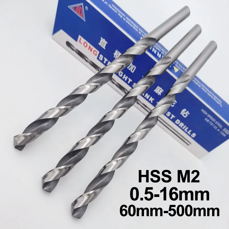 0.5-16mm HSS M2 Hardened Lengthen Drill Bit 60-500mm Extra-long High Speed Steel Straight Shank Twist Drill For Steel Metal Wood