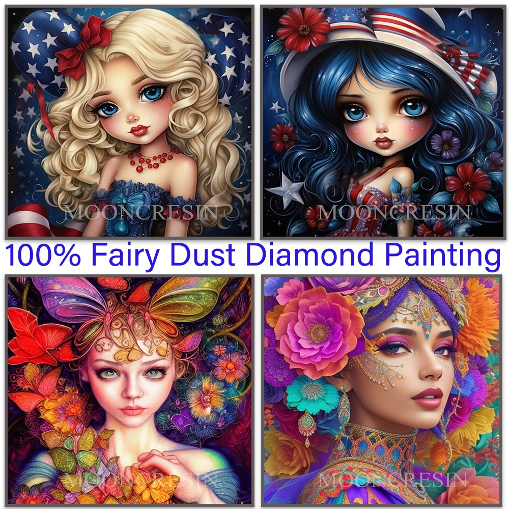 

Beauty Girl 100% Fairy Dust Square Diy Diamond Painting Cross Stitch Embroidery Mosaic Home Decor Picture Rhinestones Crystal 5D