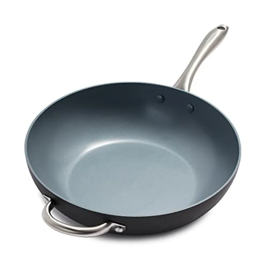 

Lima Hard Anodized Healthy Ceramic Nonstick 12.5 Wok Pan with Helper Handle PFAS-Free Oven Safe Gray