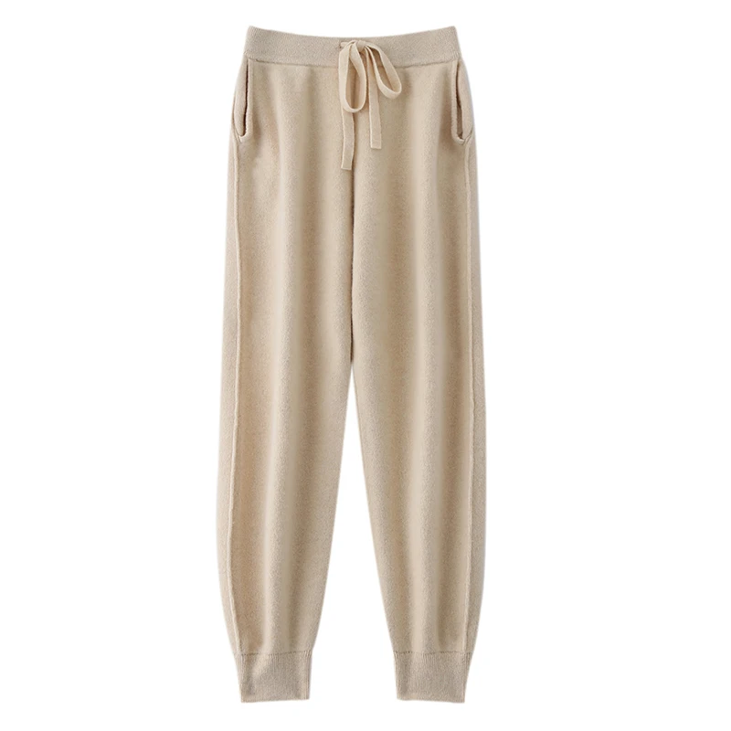 

Women's Wool Pencil Pants Autumn Winter 100% Merino Wool Knit Trousers Elastic waist Style Thick Soft Elegant Cashmere Pants