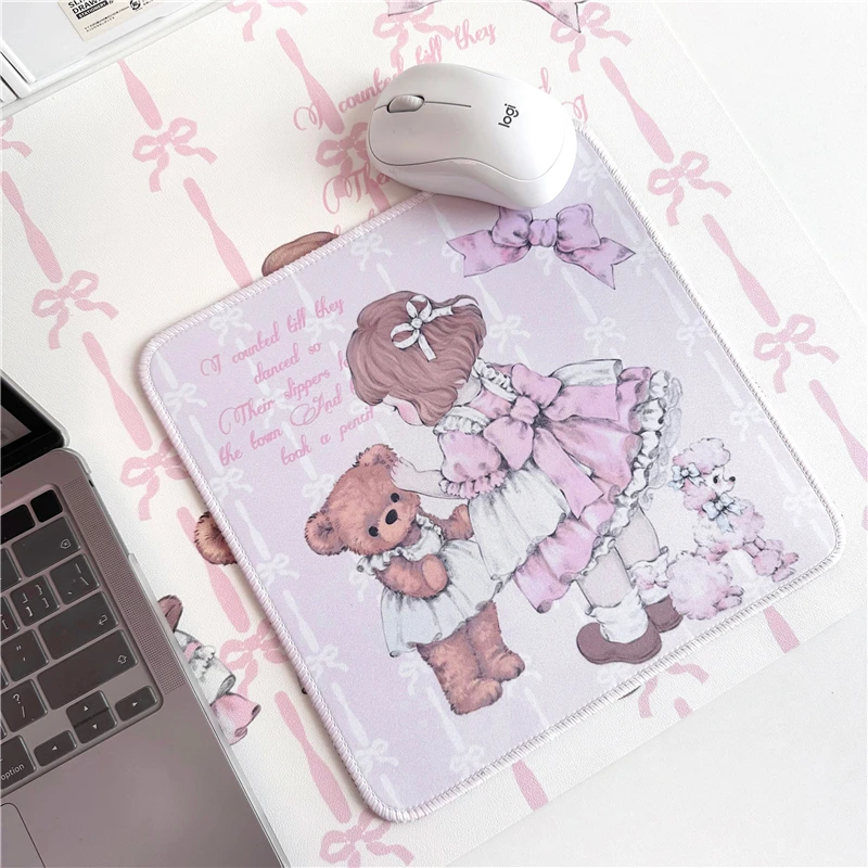 Cute Mouse Pad Large Table Mat Bear Doll PU Leather Mousemat Costers Waterproof Non-Slip Kawaii Office Desk Girl Square Placemat