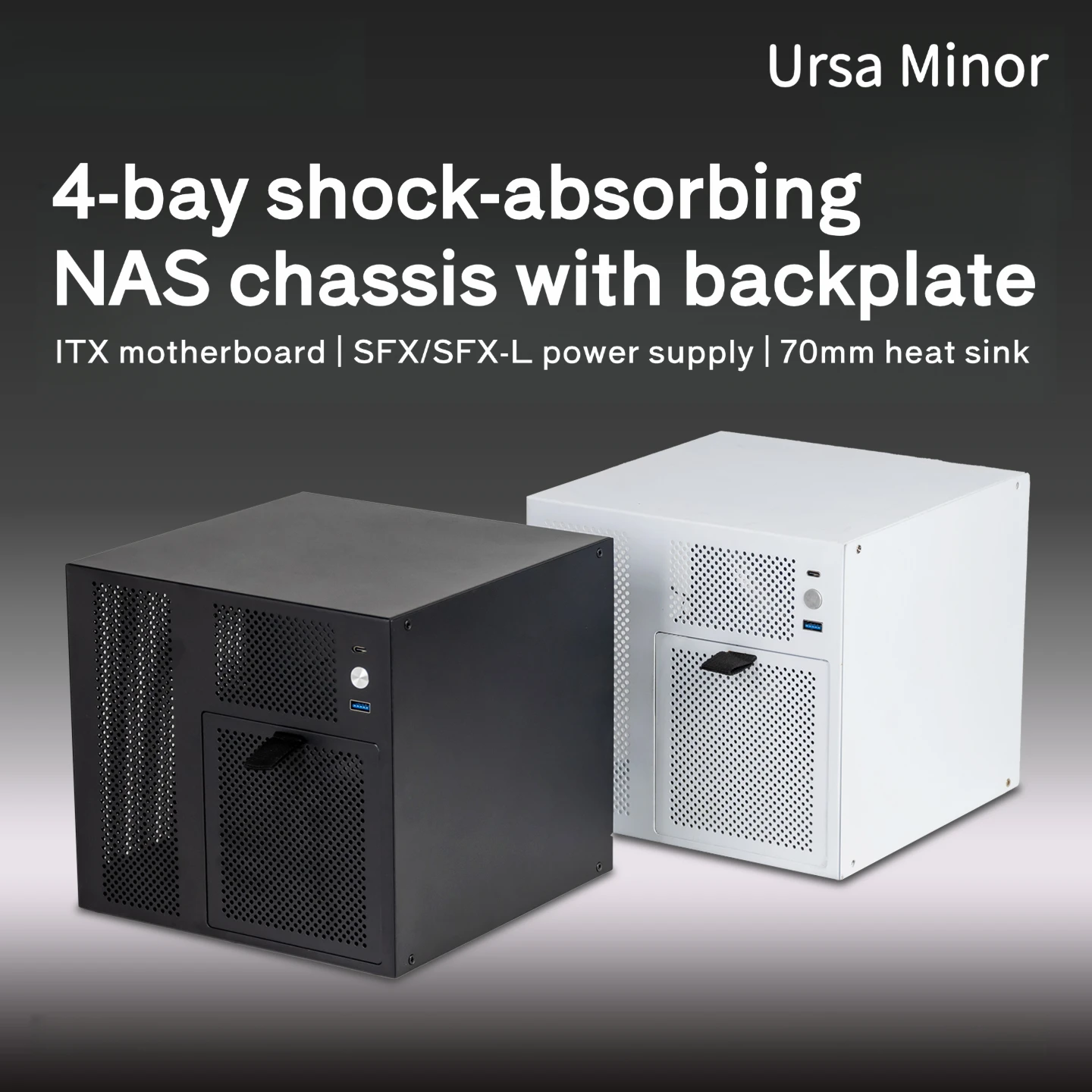 

Ursa Minor 4-bay NAS Chassis Case, SFX Power Supply ITX Motherboard Feiniu Black Group Home Storage Server Small Chassis