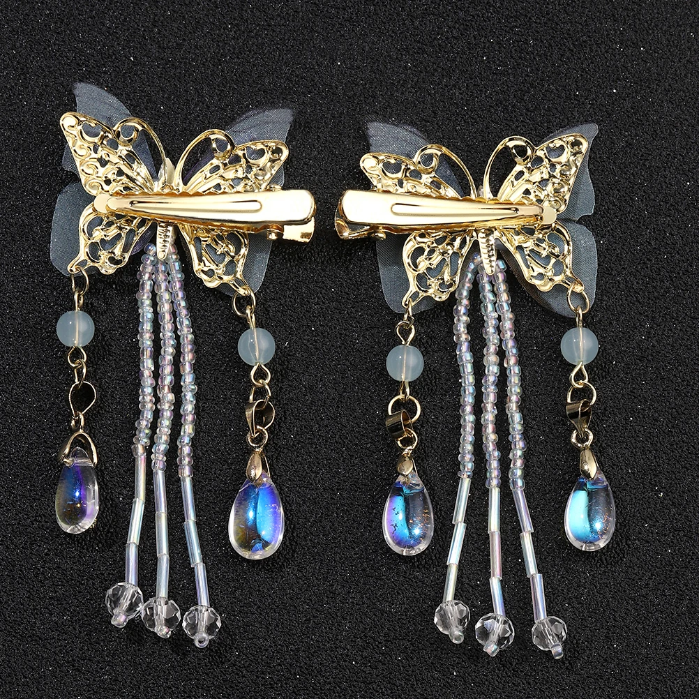 

Elegant Crystal Hair Clip Butterfly Beaded Tassels Bridal Fabric Claw Clips Women Girls Hairpin Barrette Hair Accessories