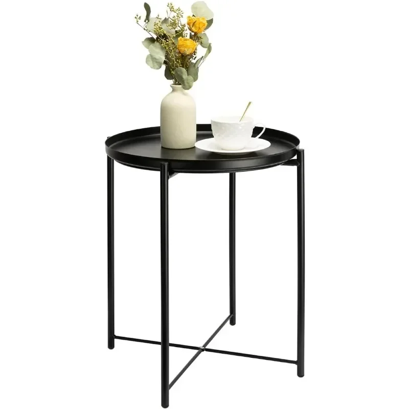 

Metal Side Table, Black Side Table for Small Spaces Outdoor Patio Side Table Round Metal Coffee Table Waterproof Removable