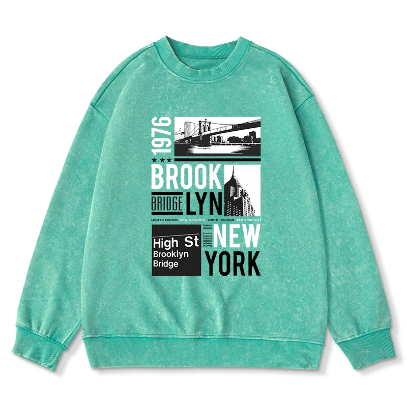 Brooklyn New York 1976 Hoodie Men'S Autumn Oversize Versatile Washed Hoodies Daily Sweatshirt Simple Crewneck Pullover Tops Male