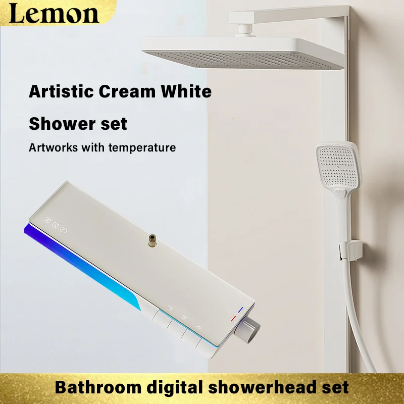 

Brass Bathroom Faucet Thermostatic Shower Faucet Set With Digital Display Ambient Light Shower System Rainfall Shower Set