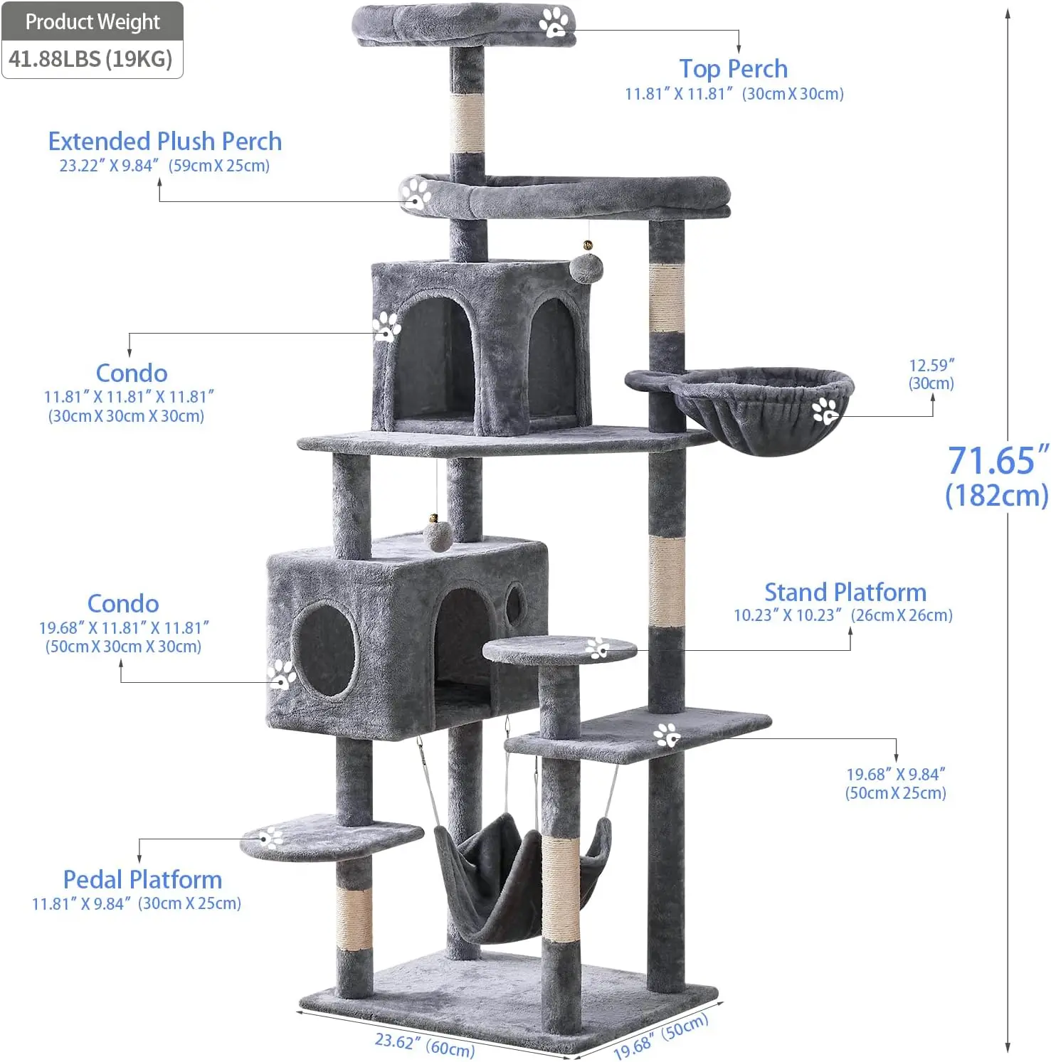 Indoor Cat Tree Tower para gatos, poleiros Plush, Atividade C, 71.6 in