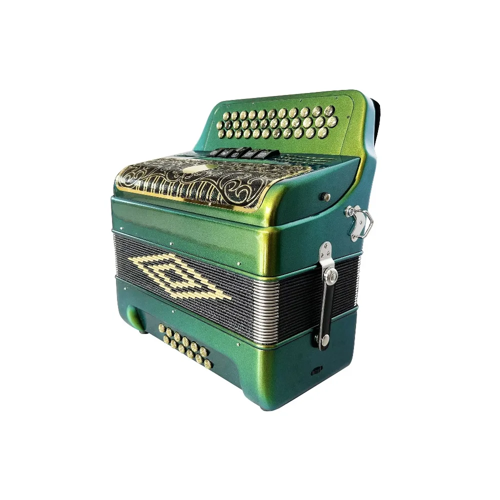 OEM JB3412D أداة الأكورديون 34 أزرار 12 باس 5 سجلات أخضر برتقالي الحرباء المهنية Diatonic الذهب الأسود