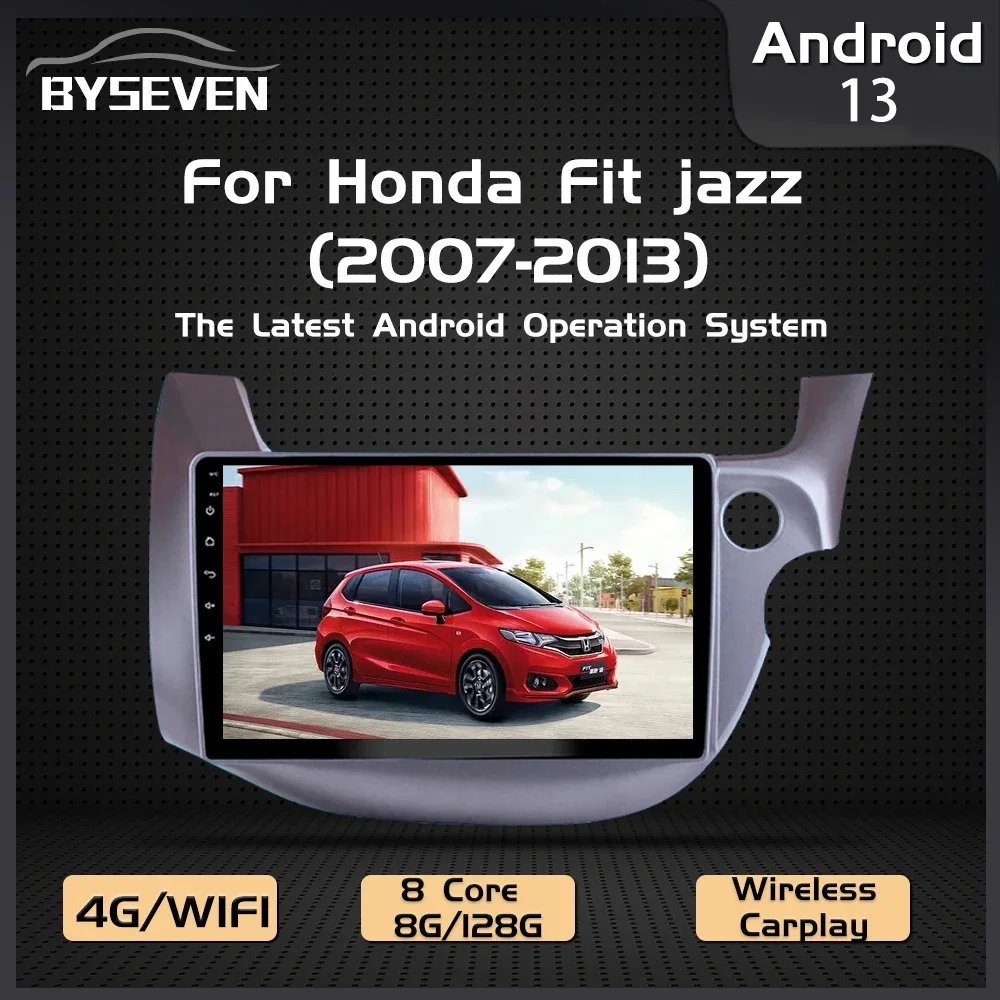 BySeven Android 13 Auto Radio For Honda Jazz 2 GG 2008-2014 Fit 2 GE 2007-2014 Car Multimedia Player GPS Navigation Head Unit