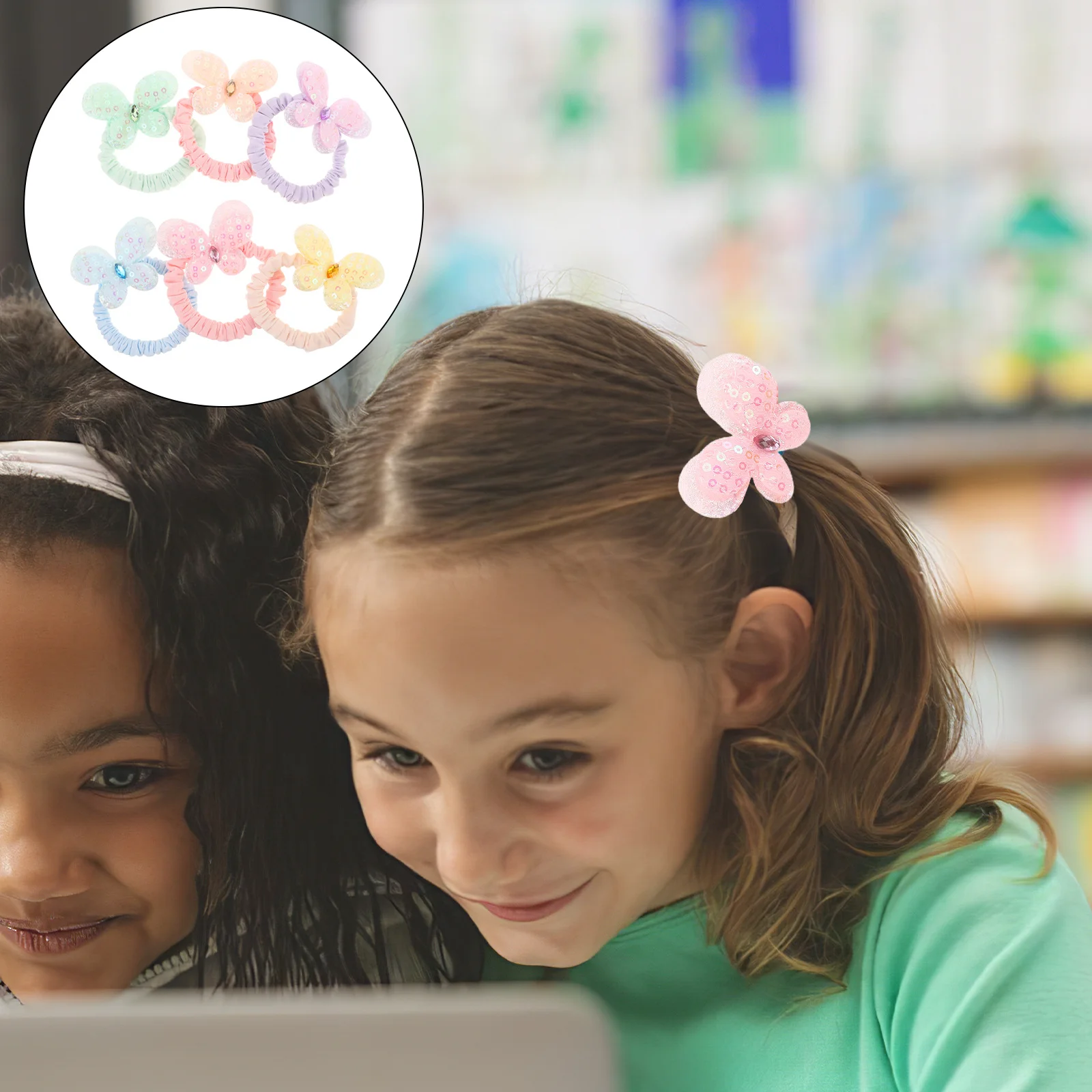 

6Pcs Butterfly Hair Ties Sequin Elastic Bands for Daily Use Hair Accessories Cute Style Ponytail Holder