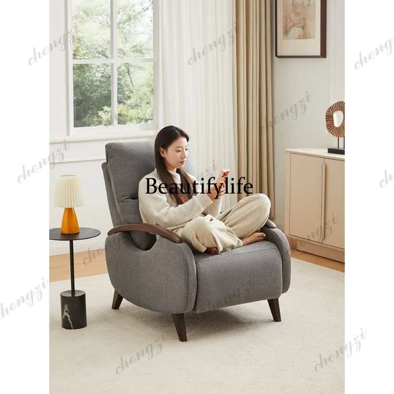 Solid wood single sofa chair living room balcony fabric, reclining chair casual retro lazy sofa