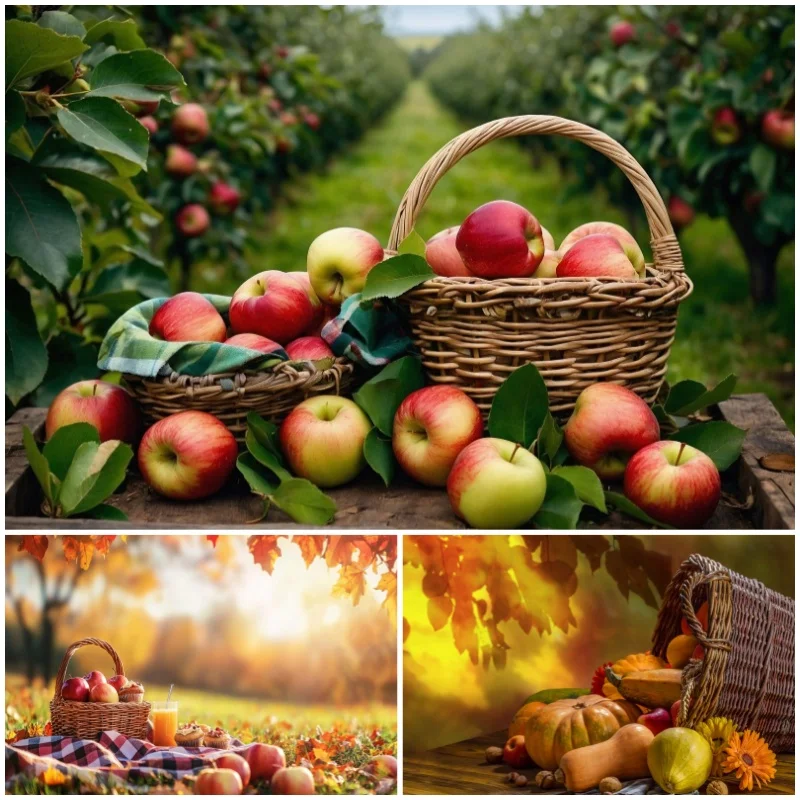 Fall Harvest Fruit Pumpkin Photography Background Straw Stacks Wheat Thanksgiving Farm Decor Birthday Party Backdrop Photo Booth