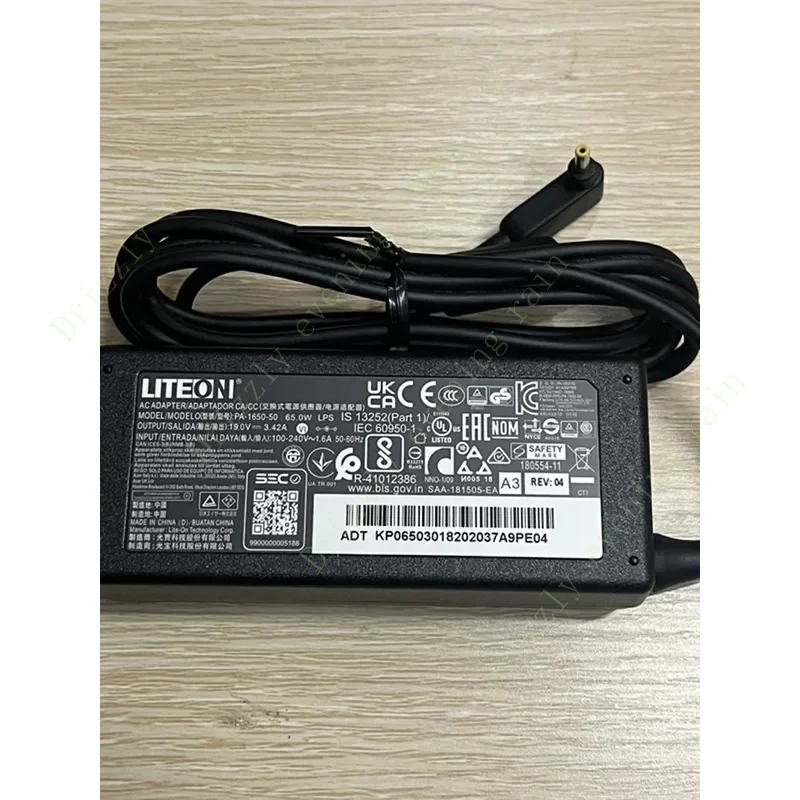 Acer 노트북 전원 공급 장치용 AC 어댑터 충전기, 정품 LiteOn PA-1650-50, 19V, 3.42a, 65W, 3.0x1.0mm, A18-065N3A