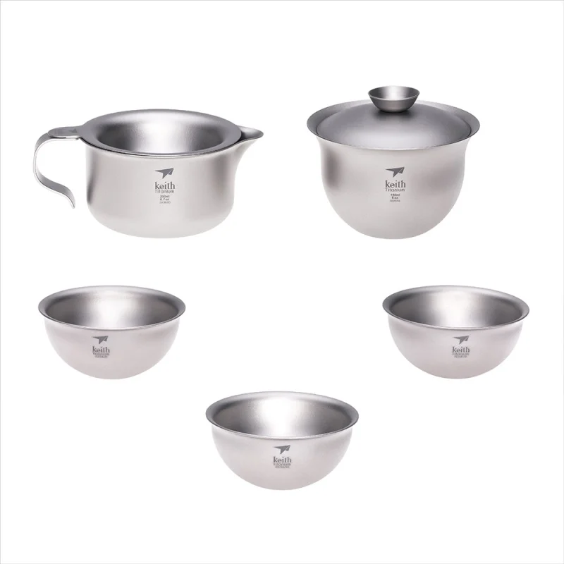 Keith Pure Titanium Kung Fu Tea Set Portable outdoor Camping Hiking Tableware Leisure Traveling Teaset  6PCs