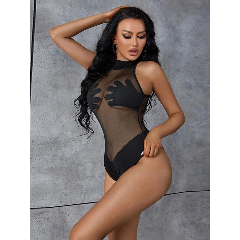 

Sexy Me T-irt See-tough Lace Bodysuit Color Blo Slim Fit Women's Summer Thin Fabric mid Waist Seven/nine Pants