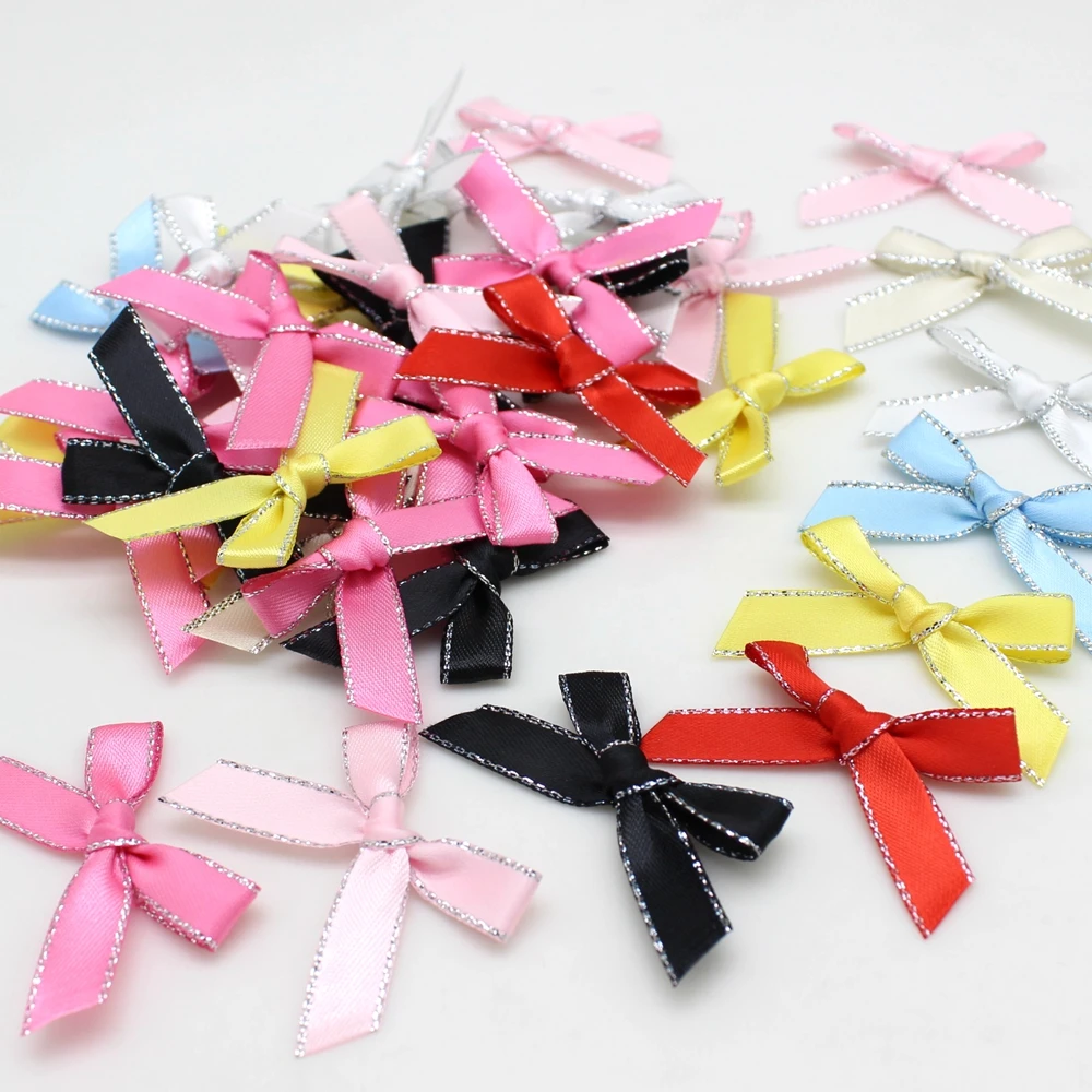 50Pcs 4.5*3.5cm Colored Ribbon Bows Small Size Letter Satin Ribbon Bow Flower Craft Decoration Handwork DIY Party Decoration