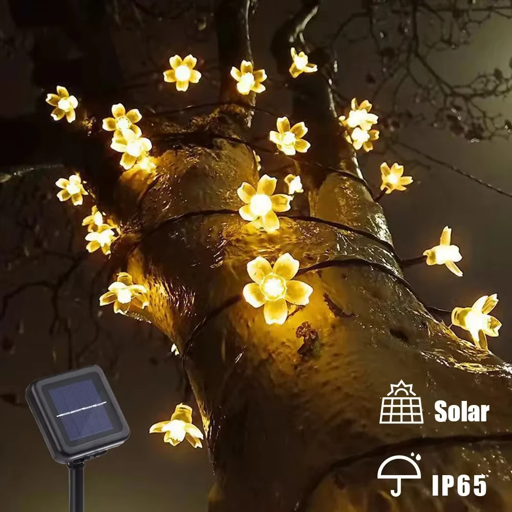 

Solar Garlands Light 5M 7M 12M Peach Flower Solar Lamp Power LED String Fairy Lights 6V Garden Christmas Decor For Outdoor