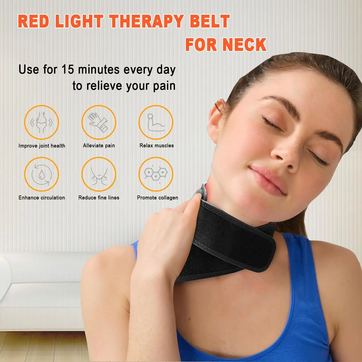 660nm Red Light Infrared 850nm Therapy Belt Neck 24pcs Beads for Lifting Skin Neck Pain Relief Wrap Skin Care Protection Neck - view 4