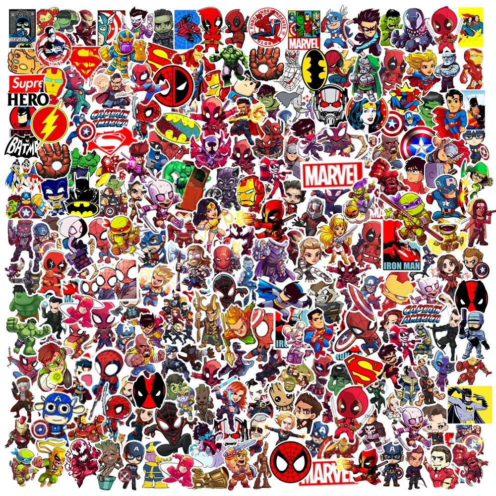 50/100/200Pcs Marvel Cute Super Hero Anime Stickers The Avengers Laptop Skateboard Motorcycle Waterproof Sticker Kids Toys