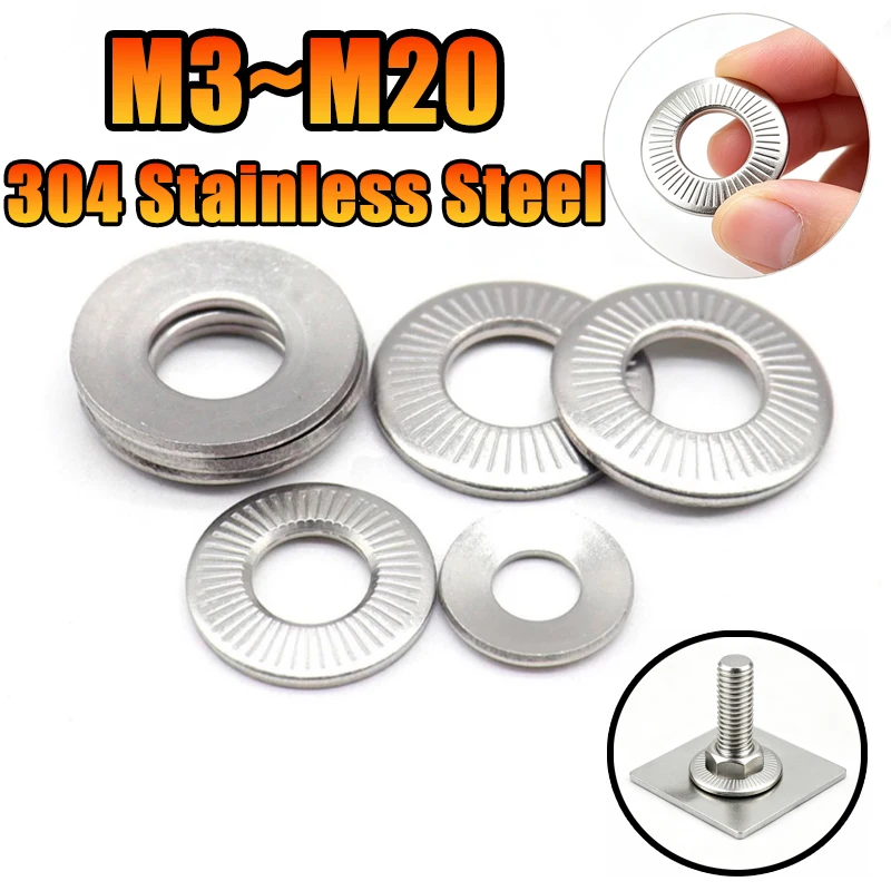 2~100pcs M3 M4 M5 M6 M8 M10 M12 M16 M20 NFE25-511 304 Stainless Steel Disc Spring Serrated Lock Washer Knurled Elastic Gasket