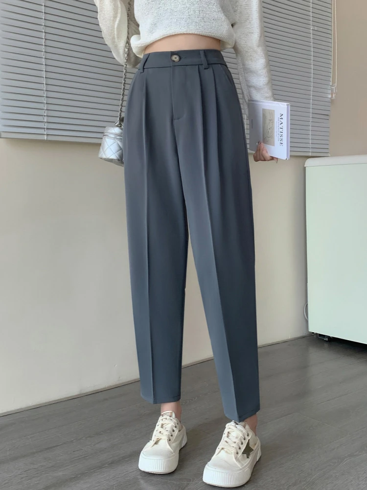 Draped High Waist Office Wear 2026 Autumn Women Black Suit Pants Loose Fit Figure‑Flattering Casual Versatile Tapered Trousers